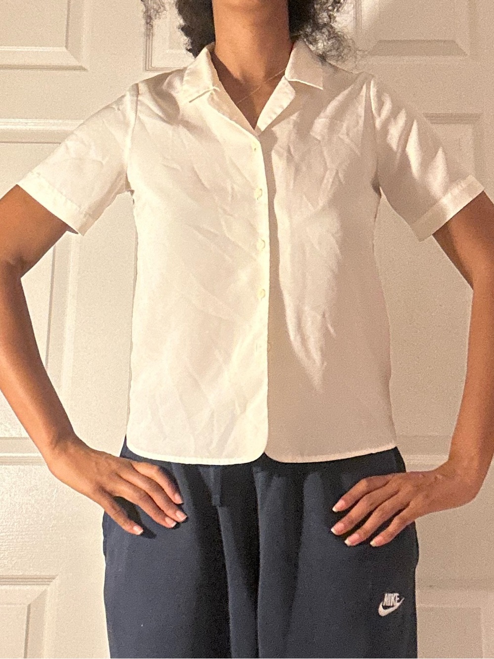 Liz Baker Women's off White / CreamShort Sleeve Button Down Shirt
